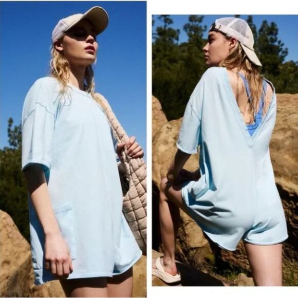 Free People Pants - MSRP $70 NWT Free People Hot Shot Romper Steel Blue Size XS-S | QUICK SHIP